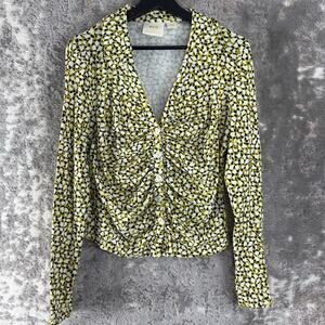 Maeve By Anthropologie Size L Casual Button Top V Neck Yellow Long Sleeve